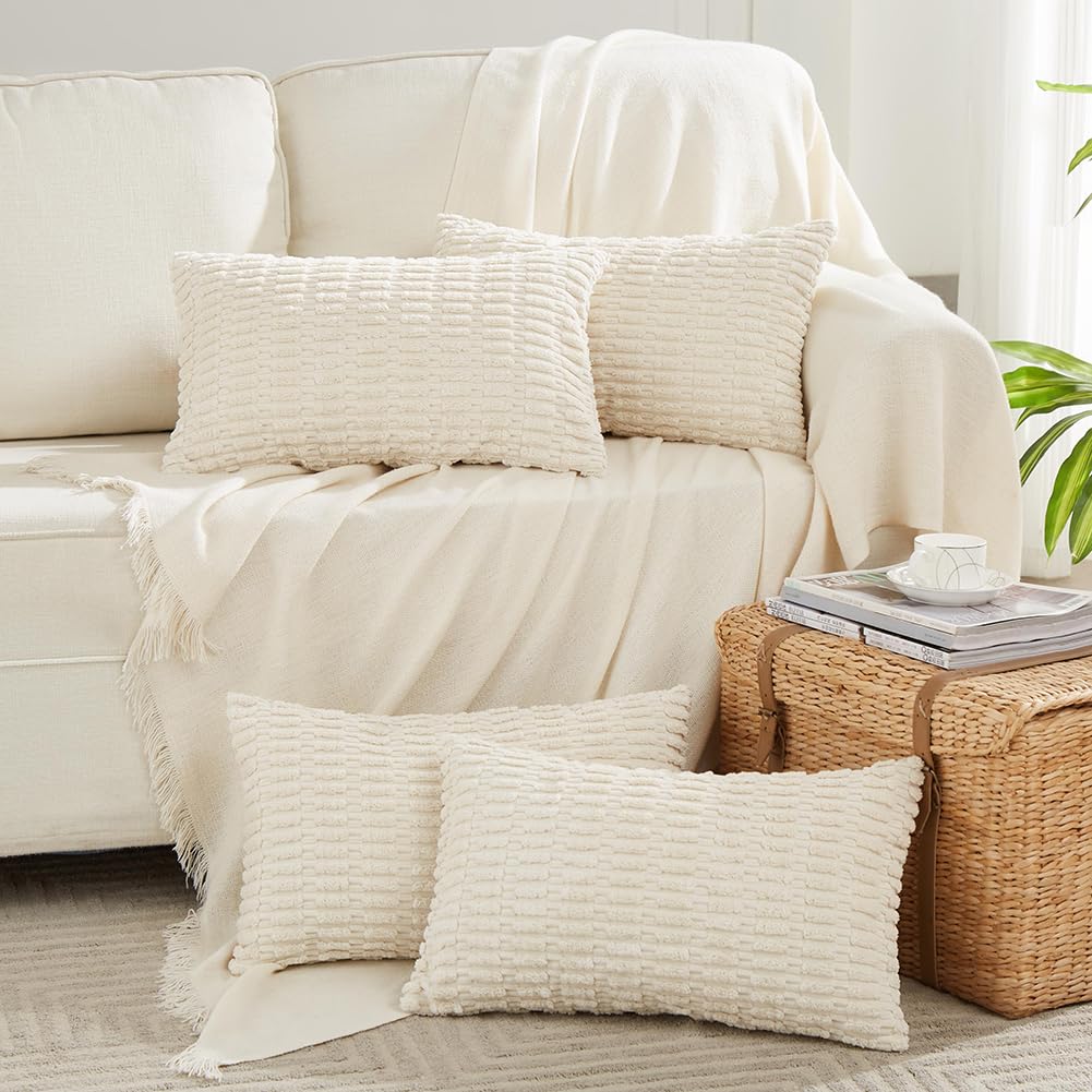 Fancy Homi 4 Packs Decorative Throw Pillow Covers for Living Room Couch Bed, Modern Farmhouse Boho Home Décor Accent Cushion Case, 24" x 16", Neutral