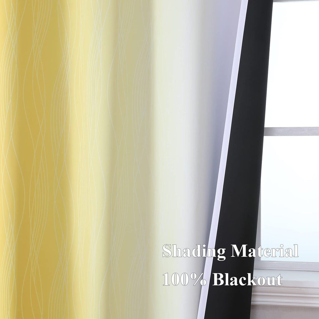 Yellow and Greyish White Ombre Blackout Curtains for Living Room 63 Inch