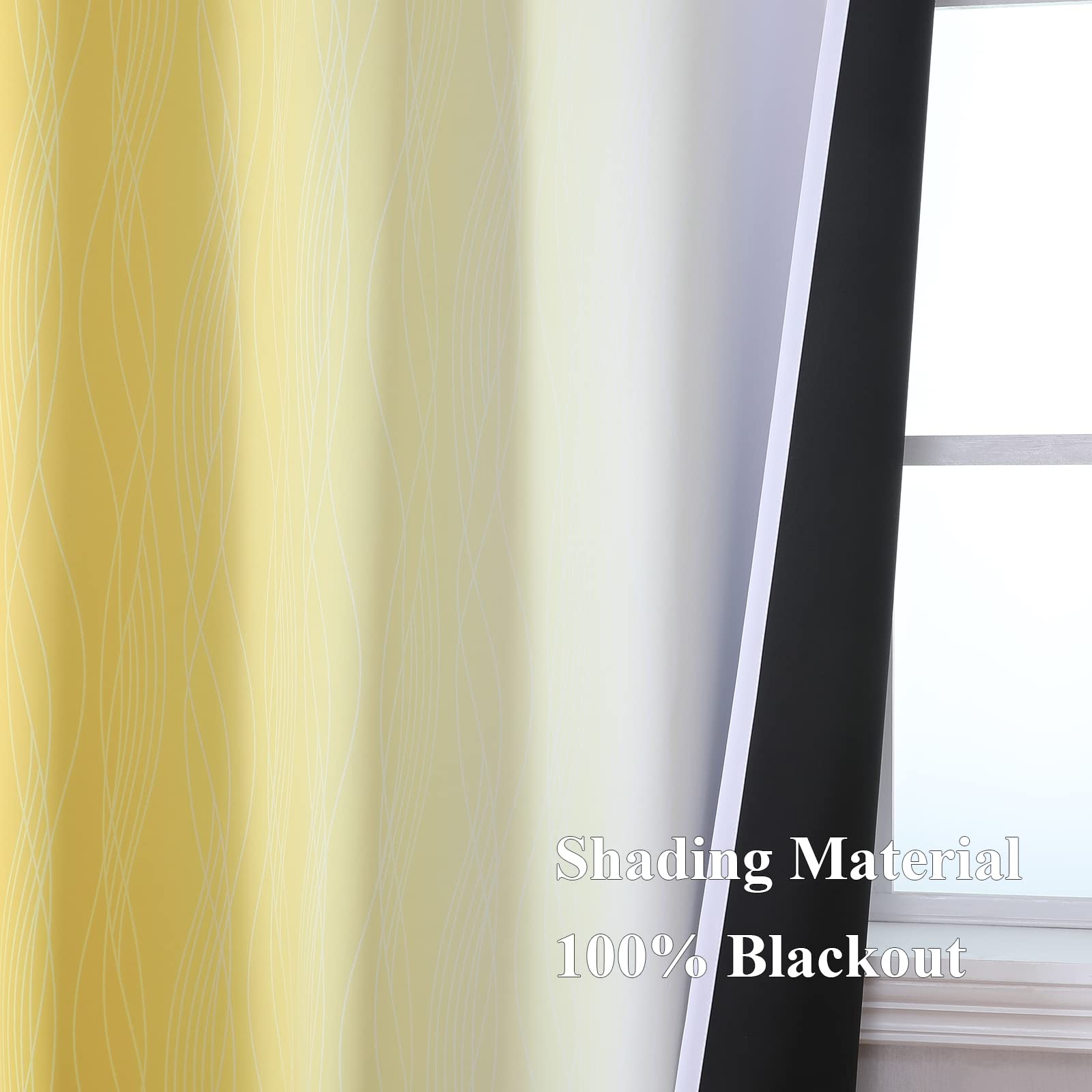 Yellow and Greyish White Ombre Blackout Curtains for Living Room 63 Inch