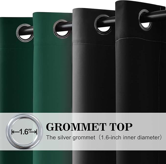 Yakamok Blackout Ombre Dark Green and Black Curtains-Gradient Room Darkening Curtain, Grommet Thermal Insulated Light Blocking Window Drapes Curtain for Living Room Bedroom,52 x 84 Inch,2 Panels