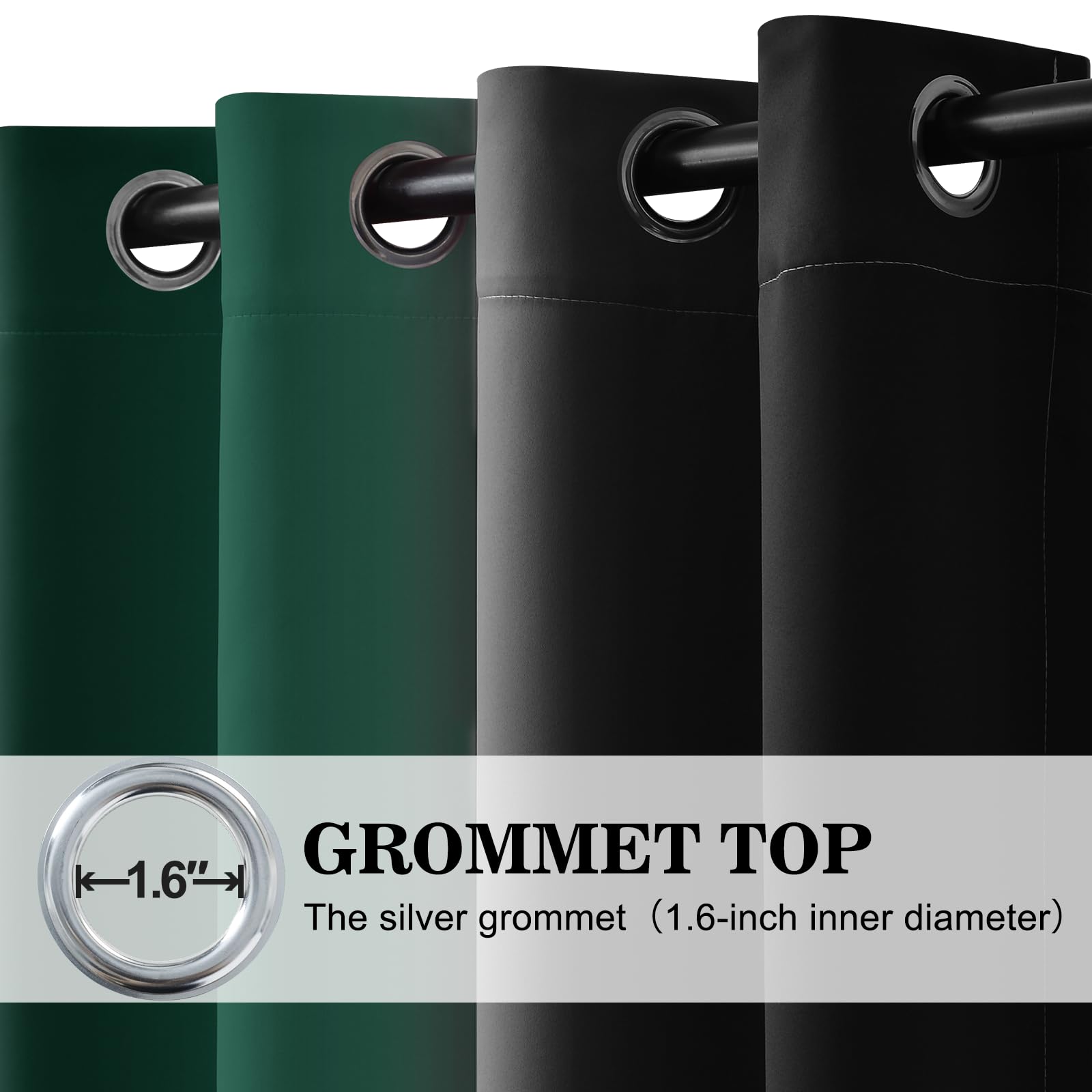 Yakamok Blackout Ombre Dark Green and Black Curtains-Gradient Room Darkening Curtain, Grommet Thermal Insulated Light Blocking Window Drapes Curtain for Living Room Bedroom,52 x 72 Inch,2 Panels