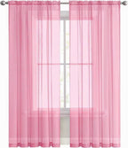 SpaceDresser Basic Rod Pocket Sheer Voile Window Curtain Panels Pink 1 Pair 2 Panels 52 Width 90 Inch Long for Kitchen Bedroom Children Living Room Yard（Pink, 52W x 90L）