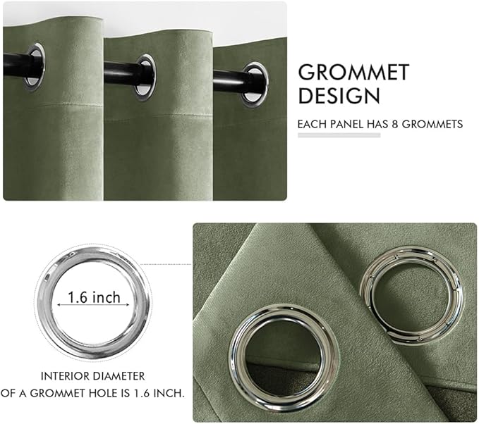 MIULEE Velvet Curtains Sage Green 52 x 108 Inch Length Set of 2