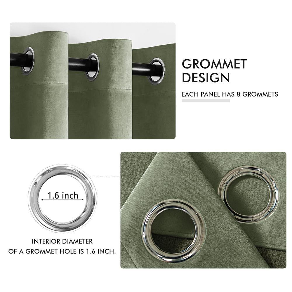 MIULEE Velvet Curtains Sage Green 52 x 63 Inch Length Set of 2
