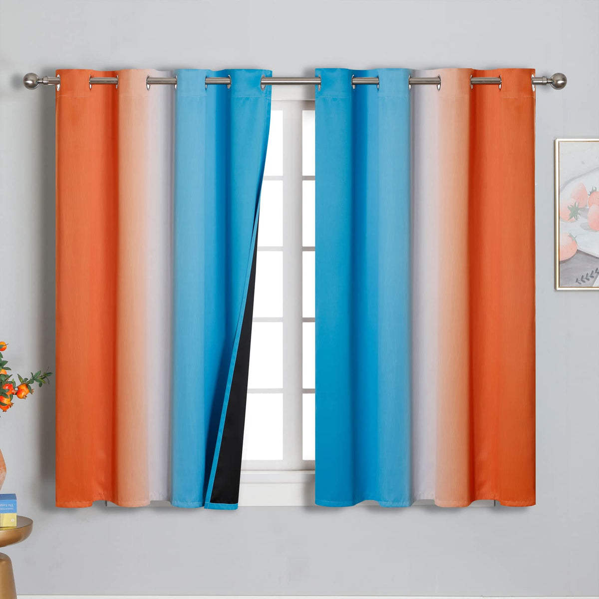 Estelar Textiler Ombre Orange and Blue Blackout Curtains 52Wx45L Inch Long