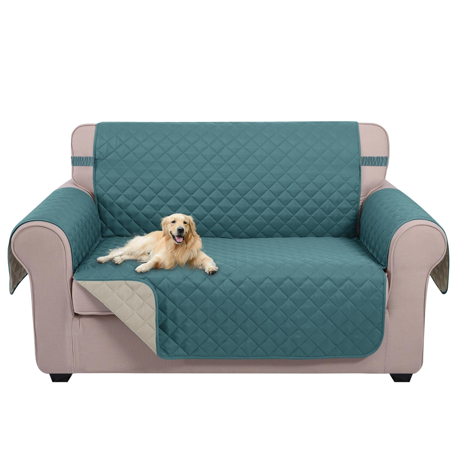 U-NICE HOME Loveseat Sofa Cover for 2 Cushion Couch, Blue/Beige