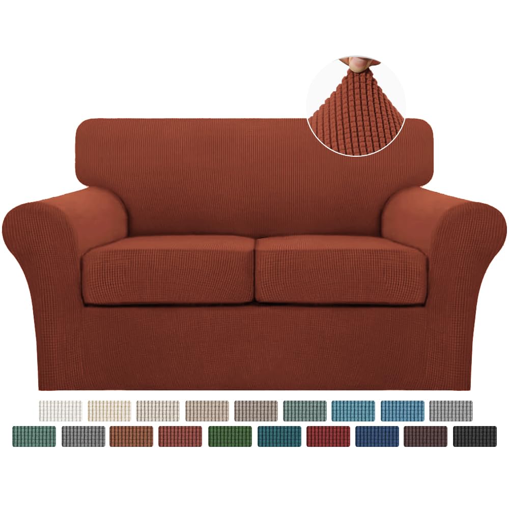 Turquoize 3 Piece Sofa Covers for 2 Cushion Couch Sofa Slipcover Soft Couch Cover for Dogs-Washable Sofa Furniture Covers with 2 Individual Cushion Covers, Thick Jacquard Fabric (Loveseat, Gray)