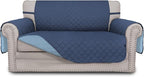 Easy-Going Reversible Loveseat Couch Cover for 2 Cushion Couch Sofa Cover for Dogs Water Resistant Furniture Protector with Foam Sticks Elastic Straps for Pet (Loveseat, Dark Blue/Light Blue)