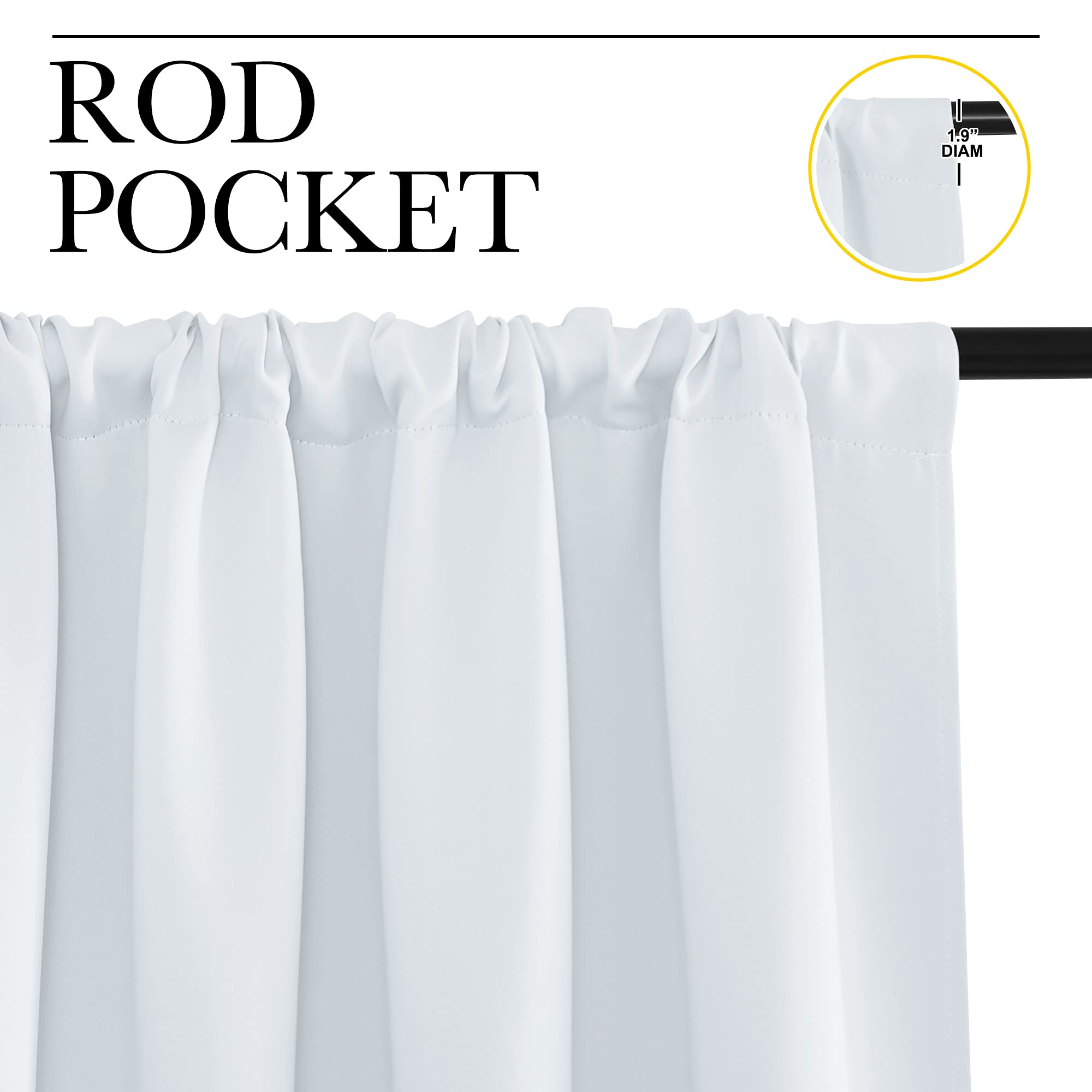 NICETOWN Greyish White Window Curtain Panels - Thermal Insulated Rod Pocket Room Darkening Curtain Sets for Bedroom (Platinum - Greyish White, 2 Panels, 34 by 30)