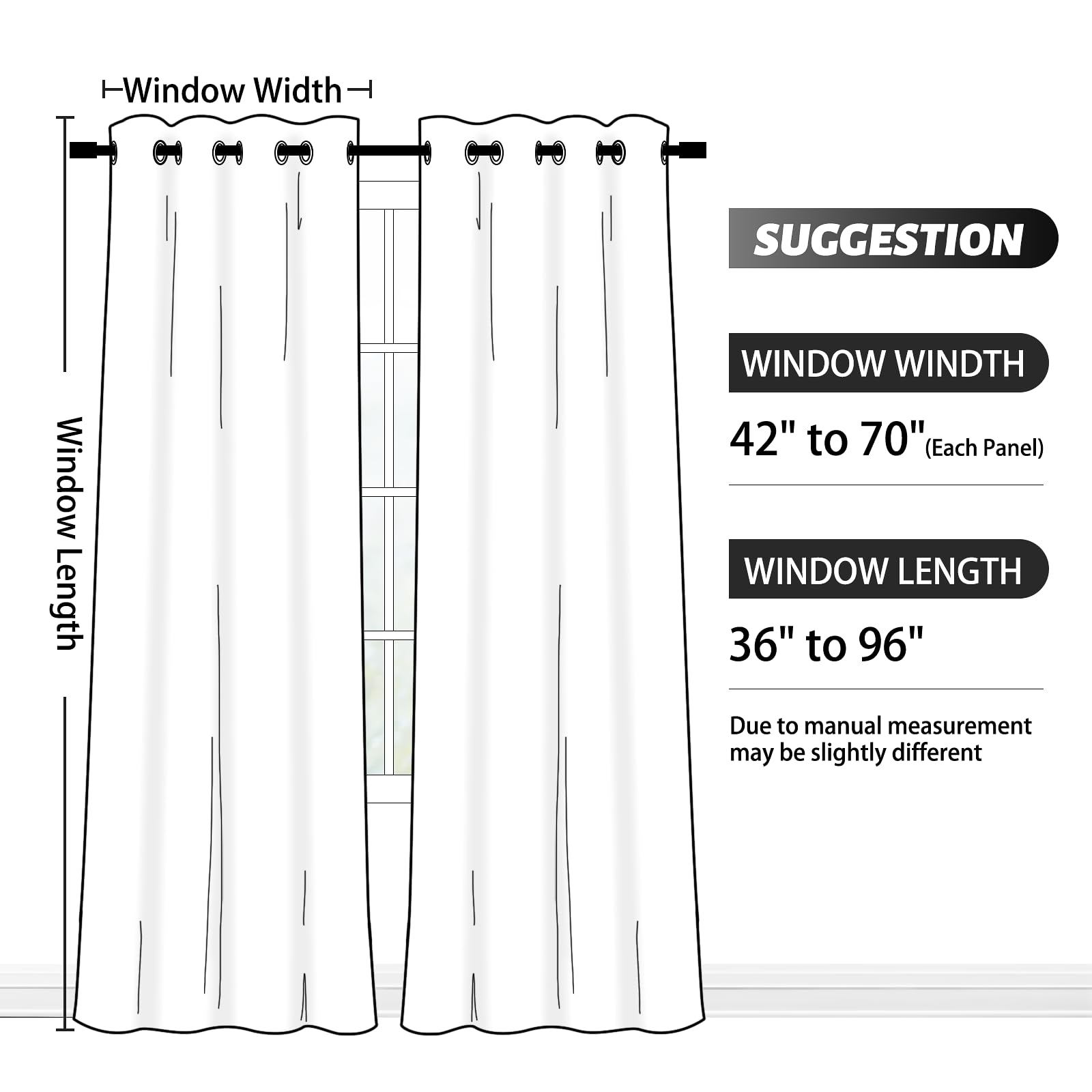 SimpleHome Ombre Black to Grey White Curtains for Living Room 42Wx45L