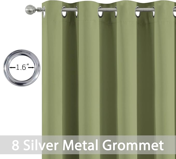 Yakamok Light Blocking Blackout Curtains Thermal Insulated Room Darkening Drapes for Bedroom,Solid Grommet Top Window Drapes, 52x96 Inch, Sage Green, One Pair