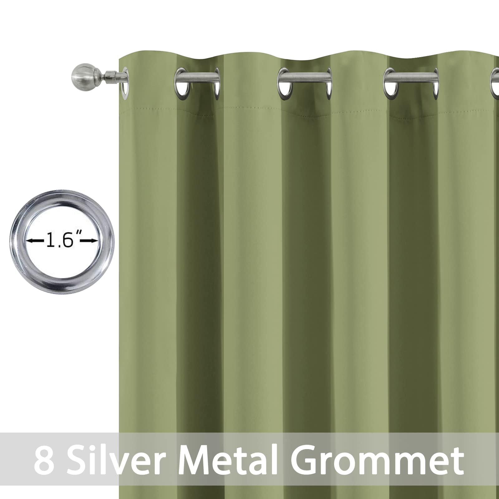 Yakamok Room Darkening Curtains 52x108 inch Length Sage Green-Living Room