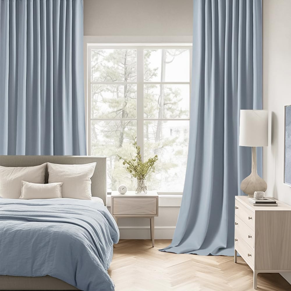 MIULEE Light Blue Back Tab Blackout Curtains 52x84 Inch Length 2 Panels Set