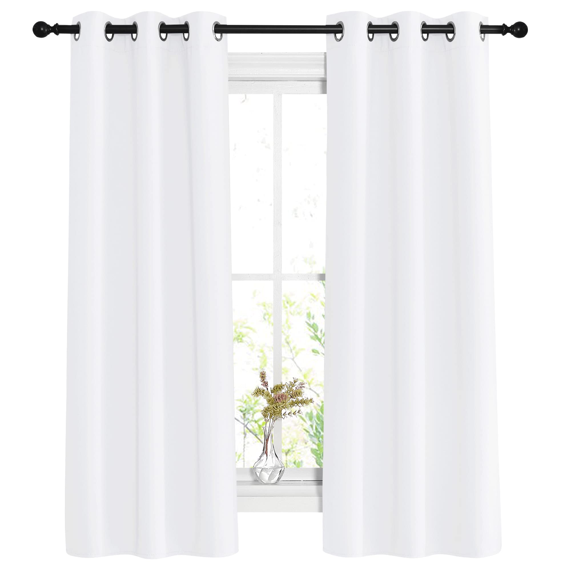 NICETOWN White Curtains for Living Room - Thermal Insulated Window Treatment 50% Light Blocking Solid Grommet Top for Bedroom/Girl's Room (Set of 2, W37 x L63),adult