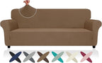 ZNSAYOTX Oversized Super Stretch Couch Cover (92"-115"), New Striped Sofa Covers Comfortable & Durable, Dog Cat Pets Friendly Extra Large Spandex Sofa Slipcovers (Light Coffee, XL Sofa)