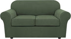 H.VERSAILTEX 3 Piece Stretch Sofa Covers for 2 Cushion Loveseat Couch Covers for Living Room Furniture Cover (Base Cover Plus 2 Seat Cushion Covers) Thicker Jacquard Fabric(Medium, Bronze Green)