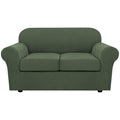 H.VERSAILTEX 3 Piece Stretch Sofa Covers for 2 Cushion Loveseat Couch Covers for Living Room Furniture Cover (Base Cover Plus 2 Seat Cushion Covers) Thicker Jacquard Fabric(Medium, Bronze Green)