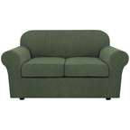 H.VERSAILTEX 3 Piece Stretch Sofa Covers for 2 Cushion Loveseat Couch Covers for Living Room Furniture Cover (Base Cover Plus 2 Seat Cushion Covers) Thicker Jacquard Fabric(Medium, Bronze Green)
