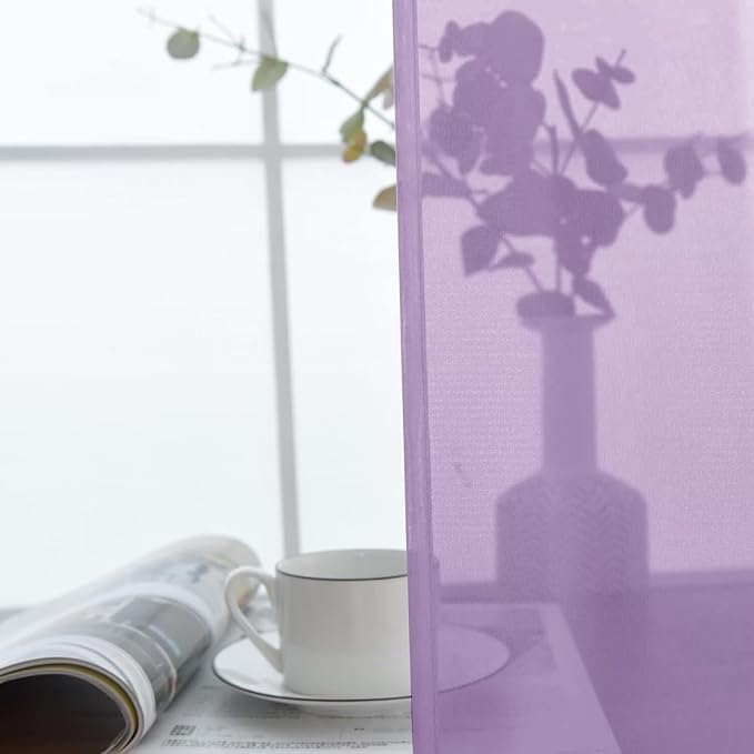 SpaceDresser Sheer Voile Window Treatment Rod Pocket Curtain Panels for Kitchen Bedroom Living Room Drapes Sunlight Filtering Privacy Semi Home Decor Assorted (Lavender, 52 W x 108 L)