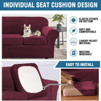 H.VERSAILTEX Velvet 4 Piece High Stretch Sofa Slipcover Cover Furniture Protector Form Fit Thick Velvet Extra Large Sofa Cover for 3 Cushion Couch Width Up to 105 Inch(XL Sofa, Wine/Burgundy)