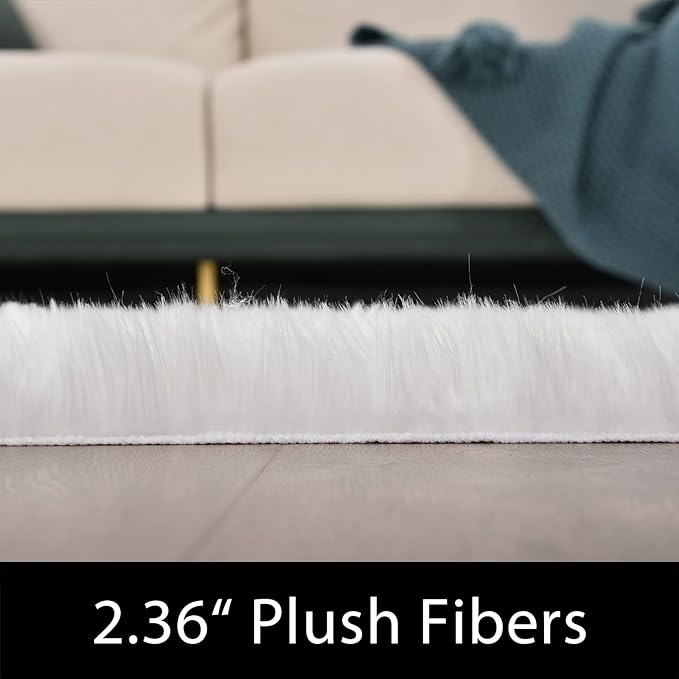 Latepis 12x12 Area Rugs for Bedroom White Faux Fur Rug Washable Super Fluffy Rug Faux Sheepskin for Living Room Floor Sofa Shag Rug Office Home Décor, Square