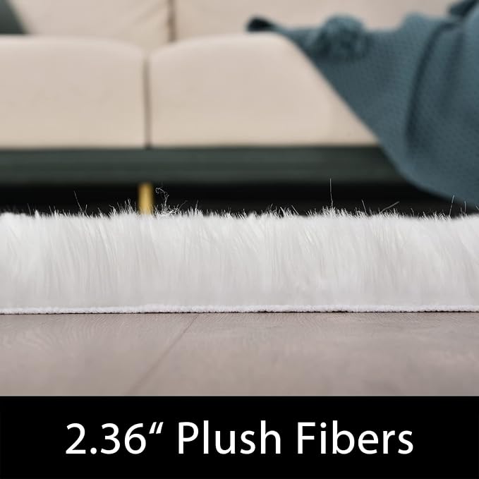 Latepis Runner Rugs for Hallway 2x8 White Faux Sheepskin Fur Rug Fluffy Shag Rugs for Bedroom Living Room Rug Rectangle