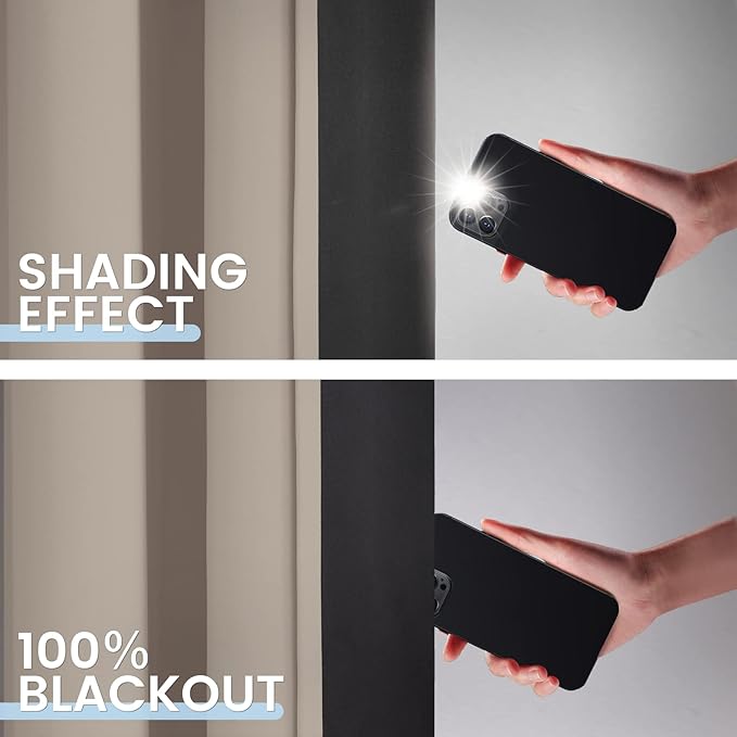 SimpleHome 100% Blackout Curtains for Bedroom,Thermal Insulated Natural Grommet Window Drapes Room Darkening Curtains for Living Room with Black Back,52 x 84 Inch,2 Panels