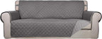 PureFit Reversible Quilted Sofa Cover, Water Resistant Slipcover Furniture Protector, Washable Couch Cover with Non Slip and Elastic Straps for Kids, Dogs, Pets (Oversized Sofa, Gray/Light Gray)