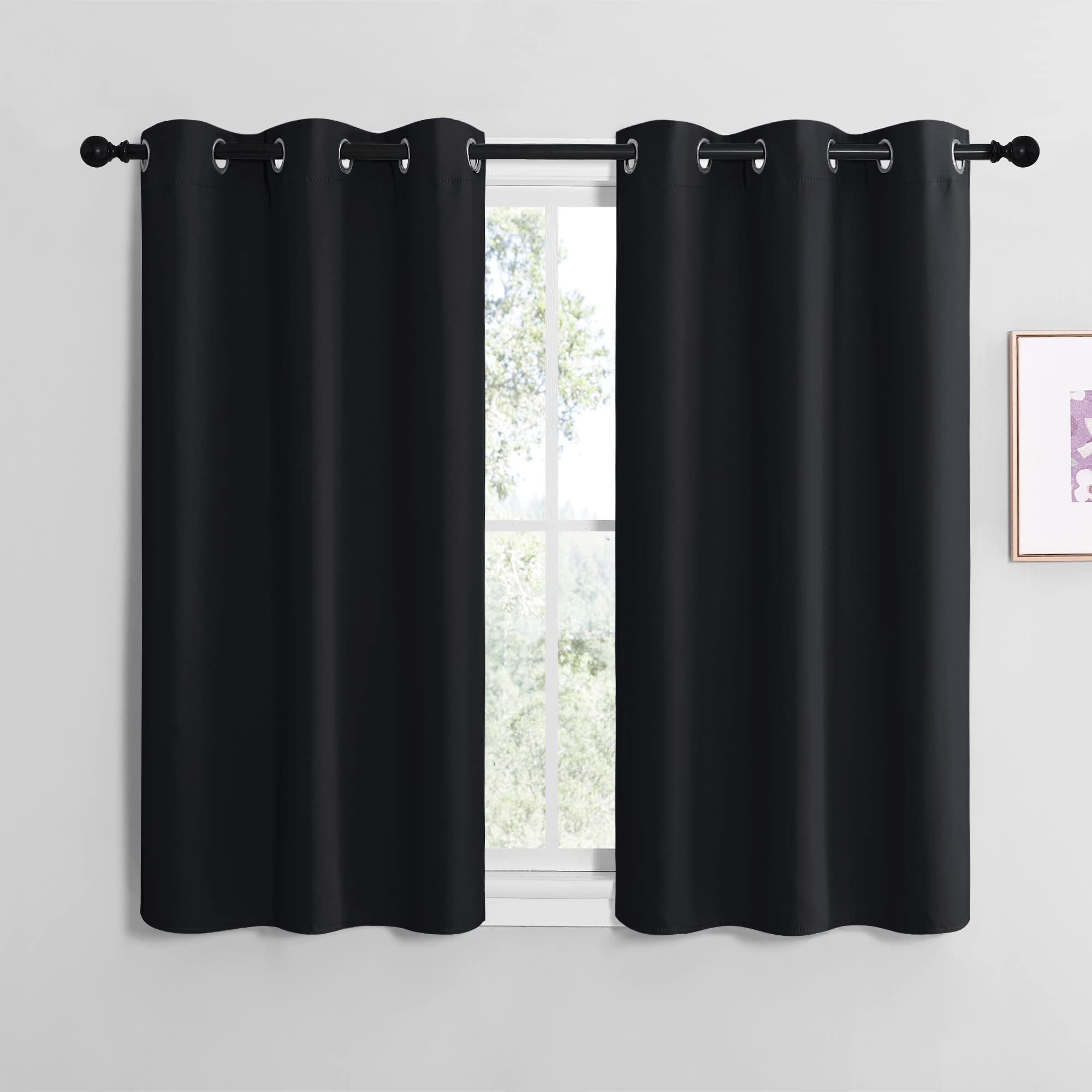 NICETOWN Blackout Curtain Panels for Bedroom, Black, 2 Panels, W34 x L36-inch, Thermal Insulated Grommet Top Blackout Draperies and Drapes for Basement