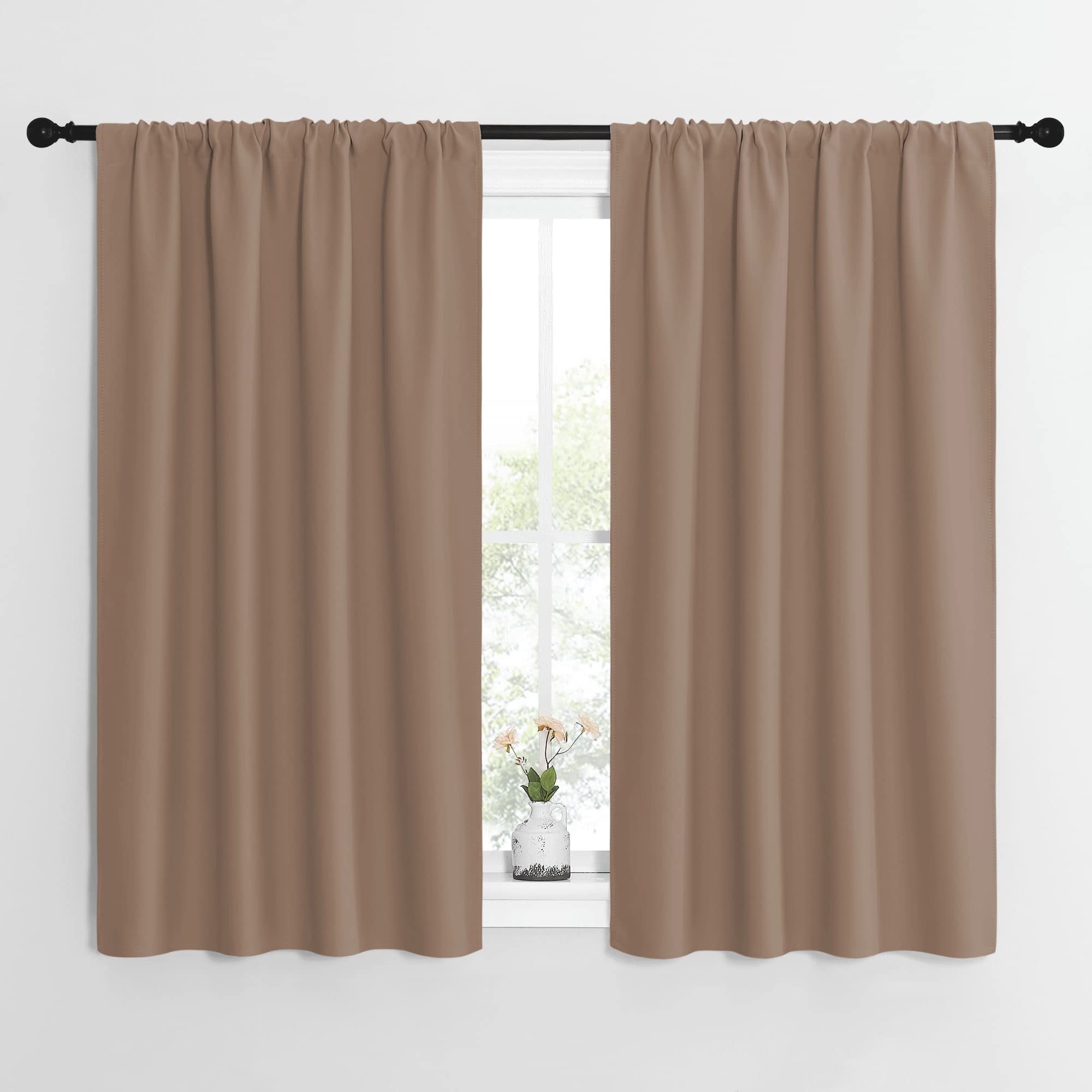 NICETOWN Kitchen Window Blackout Curtains - Window Treatment Thermal Insulated Rod Pocket Small Blackout Draperies/Drapes for Bedroom/Kitchen (Cappuccino, Set of 2, 42 inches Wide by 54 inches Long)
