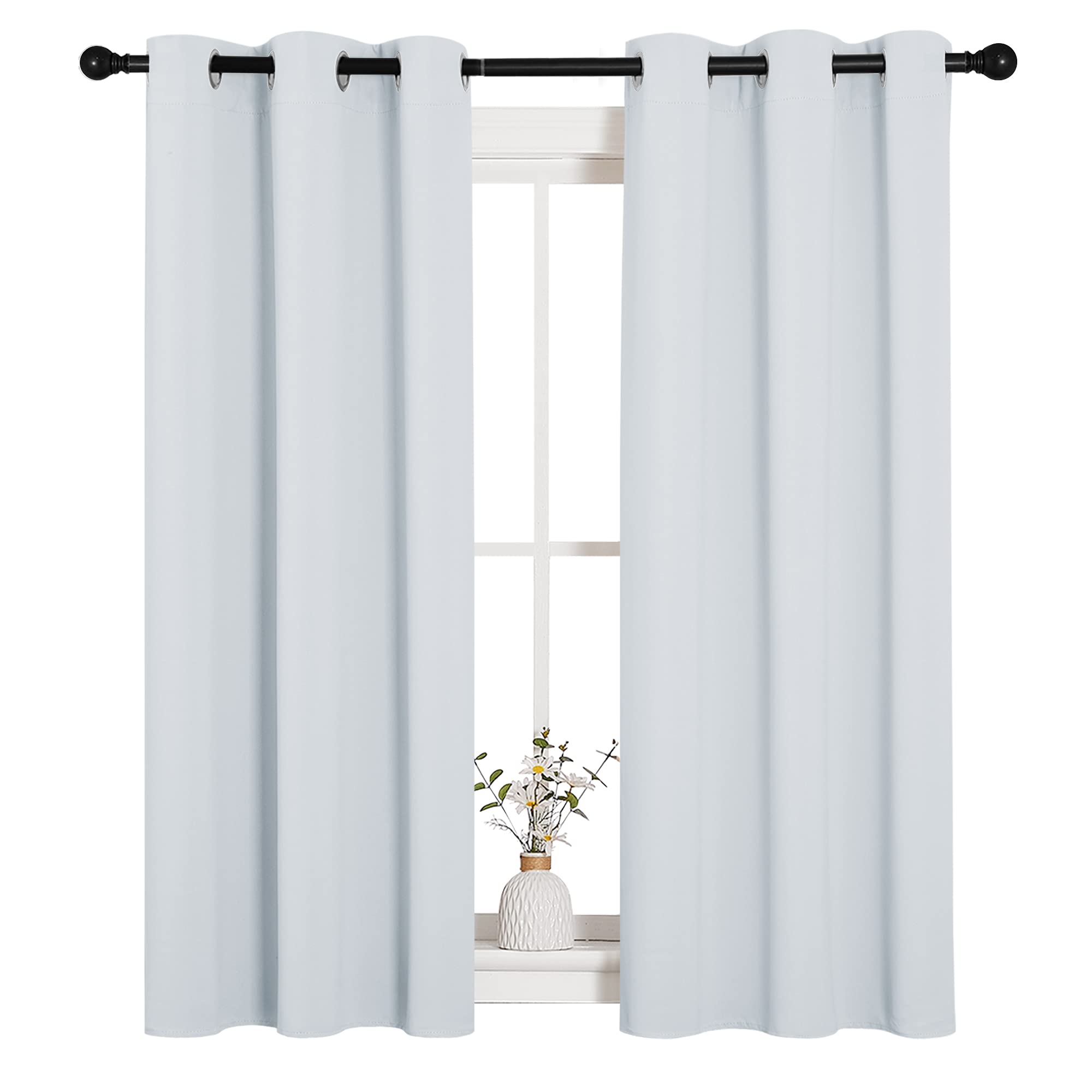 NICETOWN Room Darkening Curtain Panels for Bedroom, Easy-Care Solid Thermal Insulated Grommet Room Darkening Draperies/Drapes (Greyish White, 2 Panels, 34 by 54)