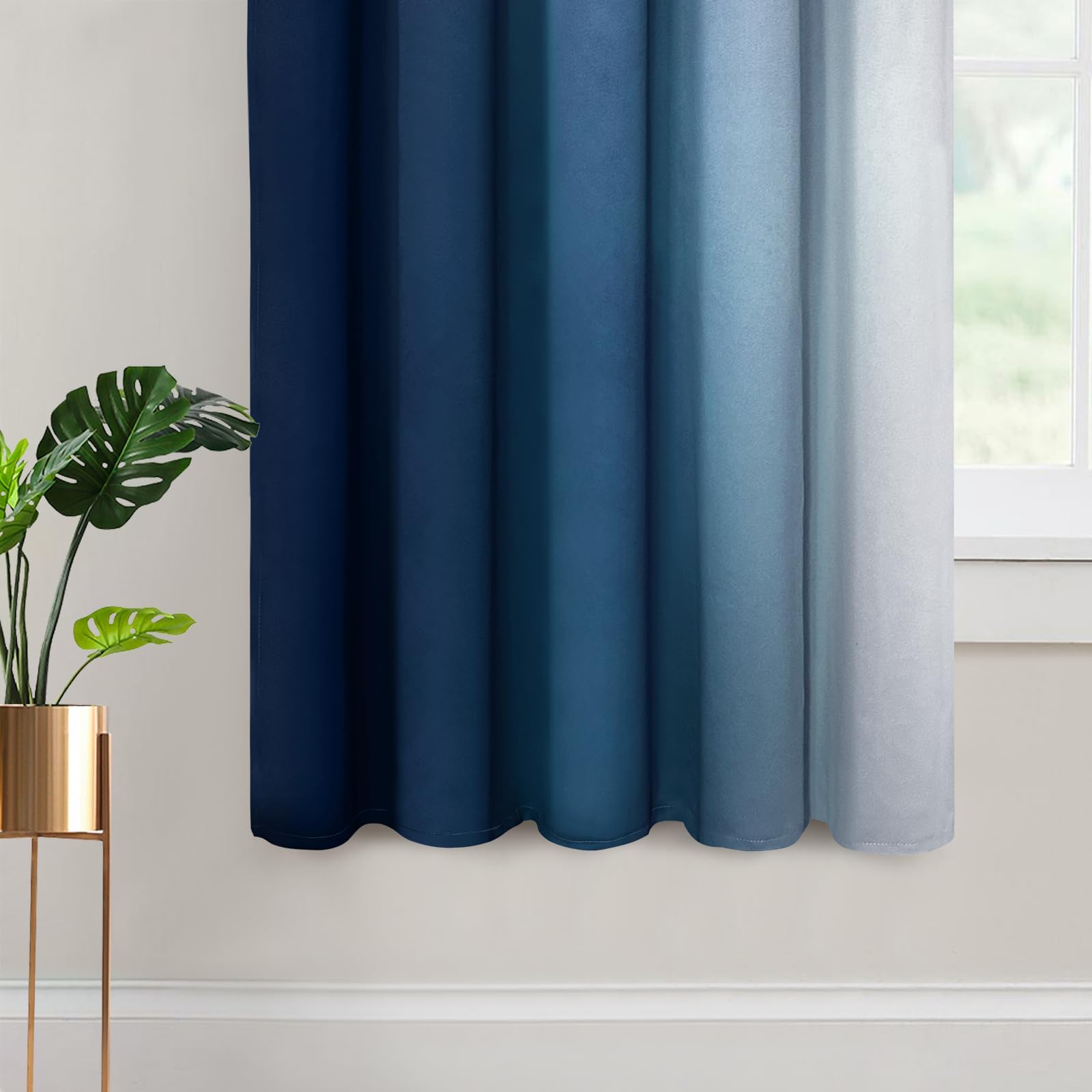 Yakamok Ombre Curtains Blue and Greyish White for Living Room,70Wx63L