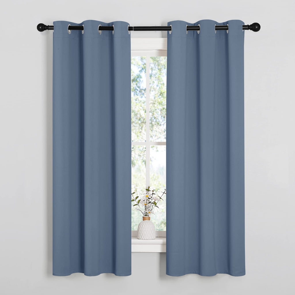 NICETOWN Kitchen Curtains Blackout Curtains & Drapes, Thermal Insulated Grommet Top Window Treatment Panels for Cupboard, Small Window (Stone Blue, 34" Wide x 63" Long, Set of 2)