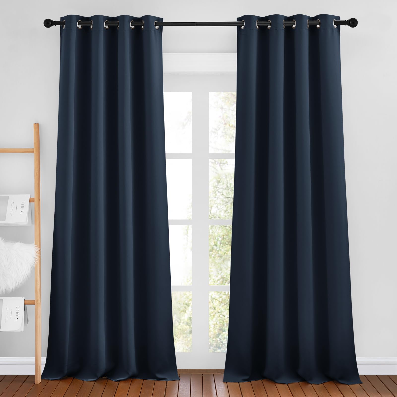 NICETOWN Navy Blue Blackout Curtains, Grommet Thermal Insulated Window Drapes Room Divider Blinds Sound Reducing for Living Room, W46 x L102, 2 Pieces