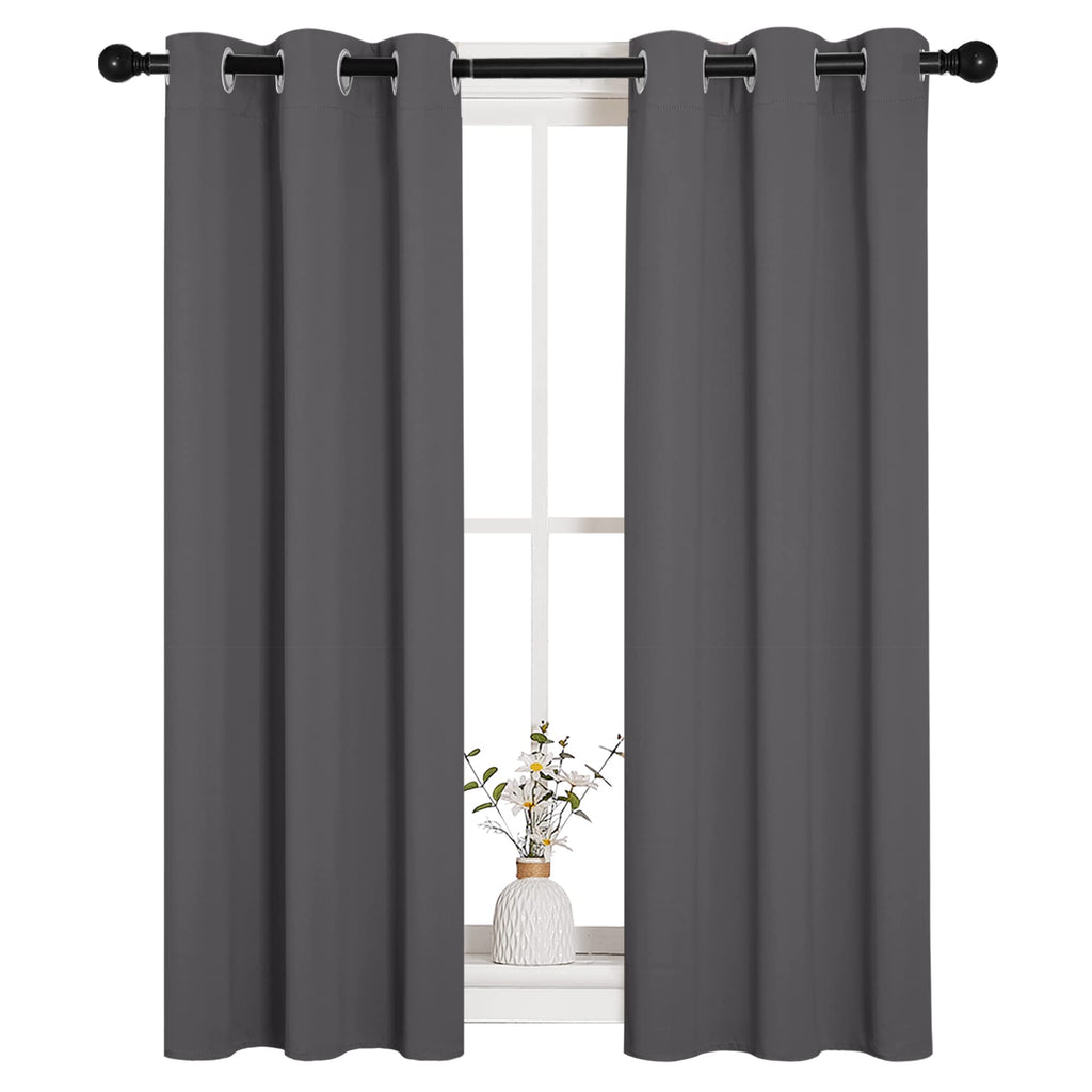 NICETOWN Grey Blackout Curtain Panels for Bedroom, 2 Panels, W29 x L40 inches, Grey, Thermal Insulated Grommet Top Blackout Kitchen Draperies and Drapes