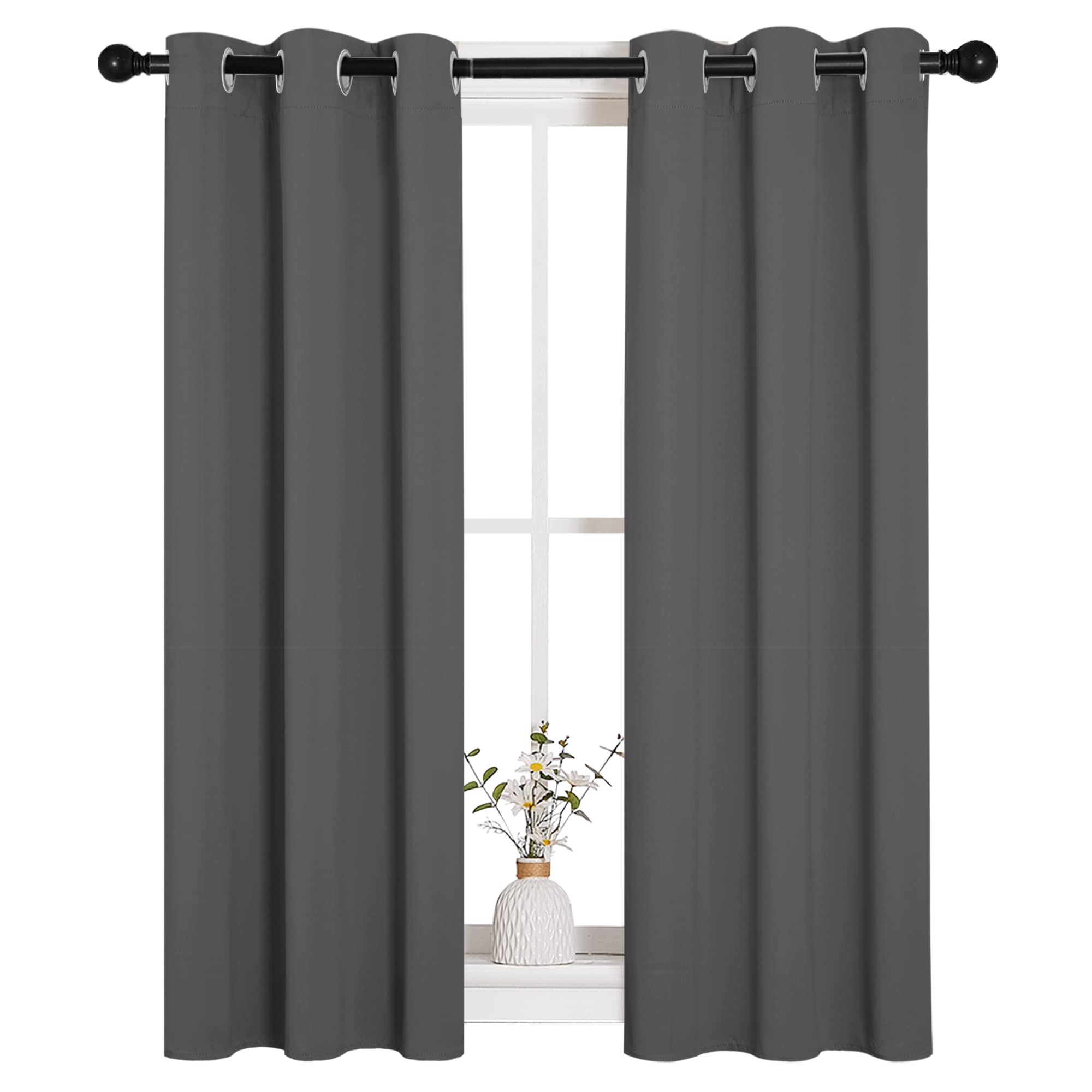 NICETOWN Grey Blackout Curtain Panels for Bedroom, 2 Panels, W29 x L40 inches, Grey, Thermal Insulated Grommet Top Blackout Kitchen Draperies and Drapes