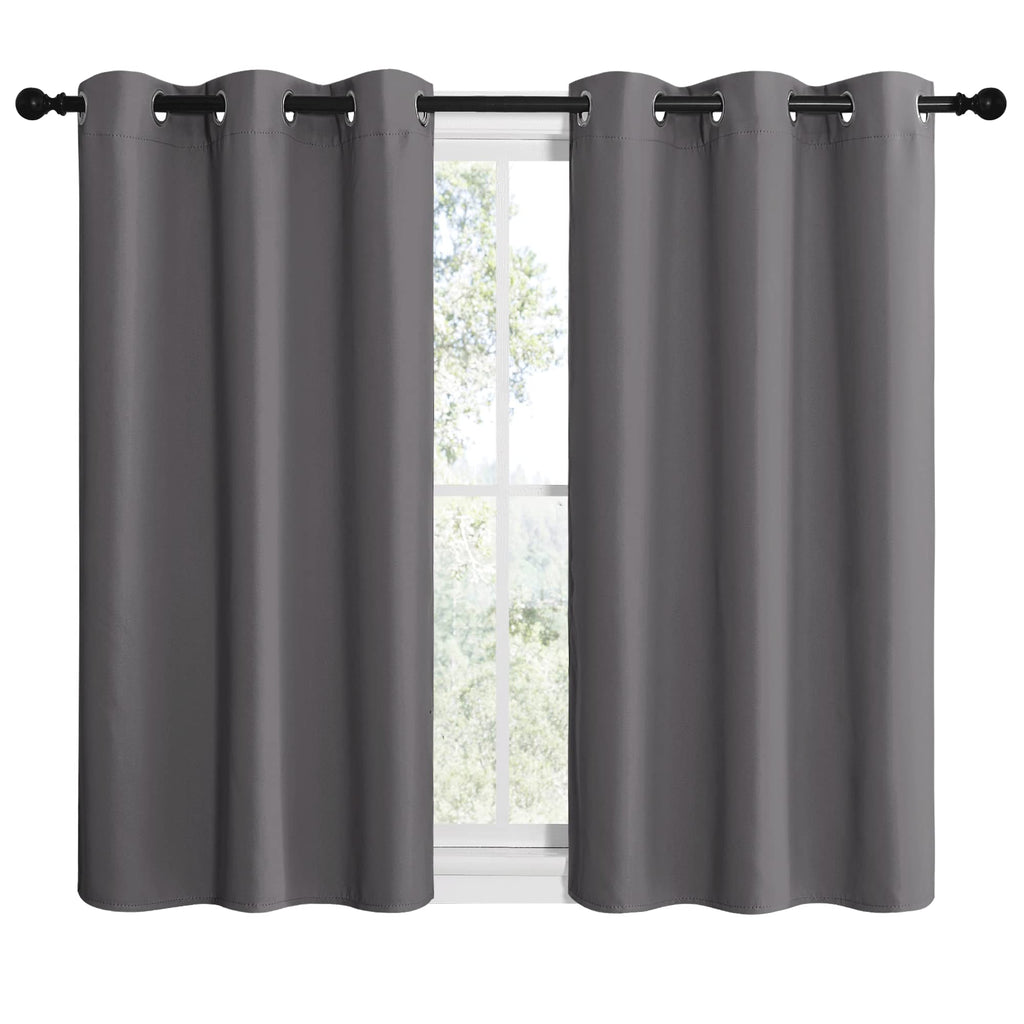 NICETOWN Grey Blackout Cafe Curtain Panels for Bedroom, Thermal Insulated Grommet Top Blackout Draperies and Drapes for Basement (2 Panels, W42 x L40-inch, Grey)