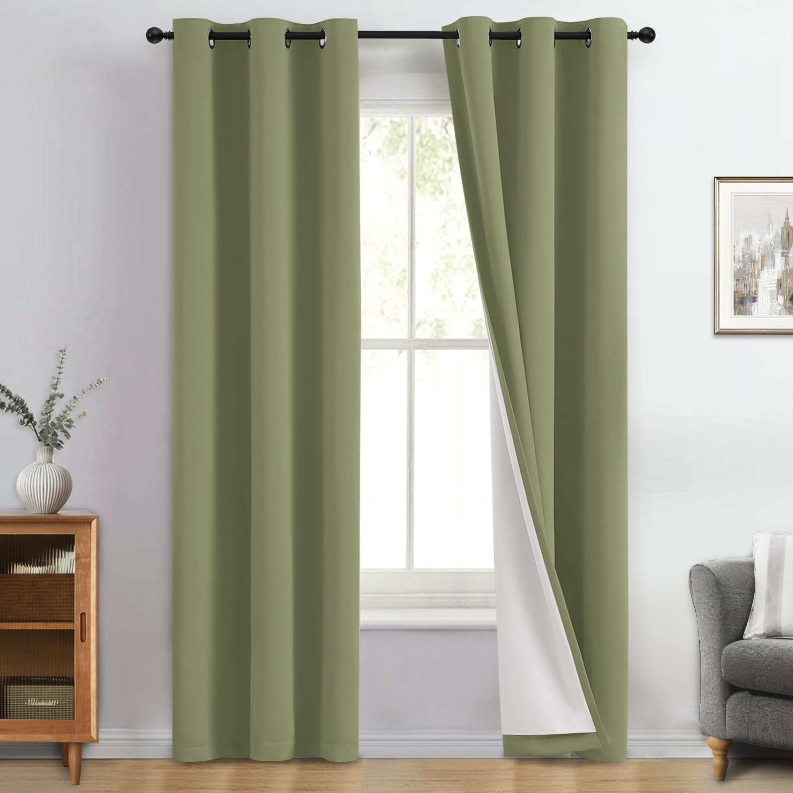 Yakamok Sage Blackout Curtains 96 Inches Long for Bedroom 40" Wide 2 Panel