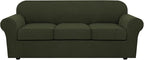 H.VERSAILTEX 4 Piece Stretch Sofa Covers for 3 Cushion Couch Covers for Living Room Furniture (Base Cover Plus 3 Seat Cushion Covers) Upgraded Thicker Jacquard Fabric (Sofa, Olive)