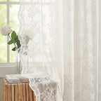 YJ YANJUN Vintage Lace Curtains 80 Inch Length Victorian Floral Cream Sheer Curtain Panels for Living Room 2 Panels Privacy Room Divider for Room Separation Country Farmhouse Decor Off White/Ivory