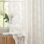 YJ YANJUN Vintage Lace Curtains 90 Inches Long for Dining Room Pair French Country Floral Sheer Curtains for Bedroom Playroom Ivory Cream Colored Boho Farmhouse Decoration 52 x 90 Off White