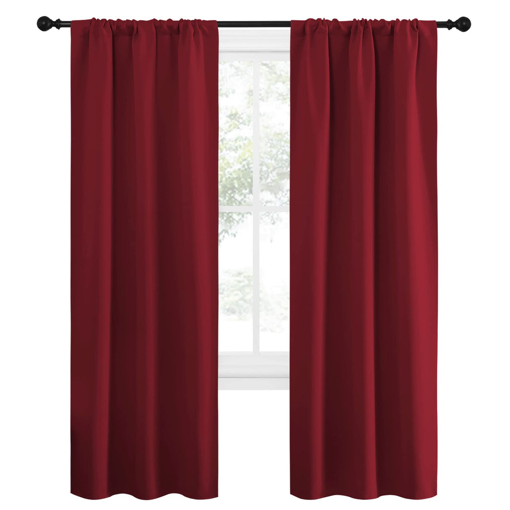 NICETOWN Christmas Burgundy Curtains Blackout Drape Panels - Lights Block Out Window Treatment Short Curtain Sets for Loft and Basement Decoration (Set of 2, 34 by 72-Inch)