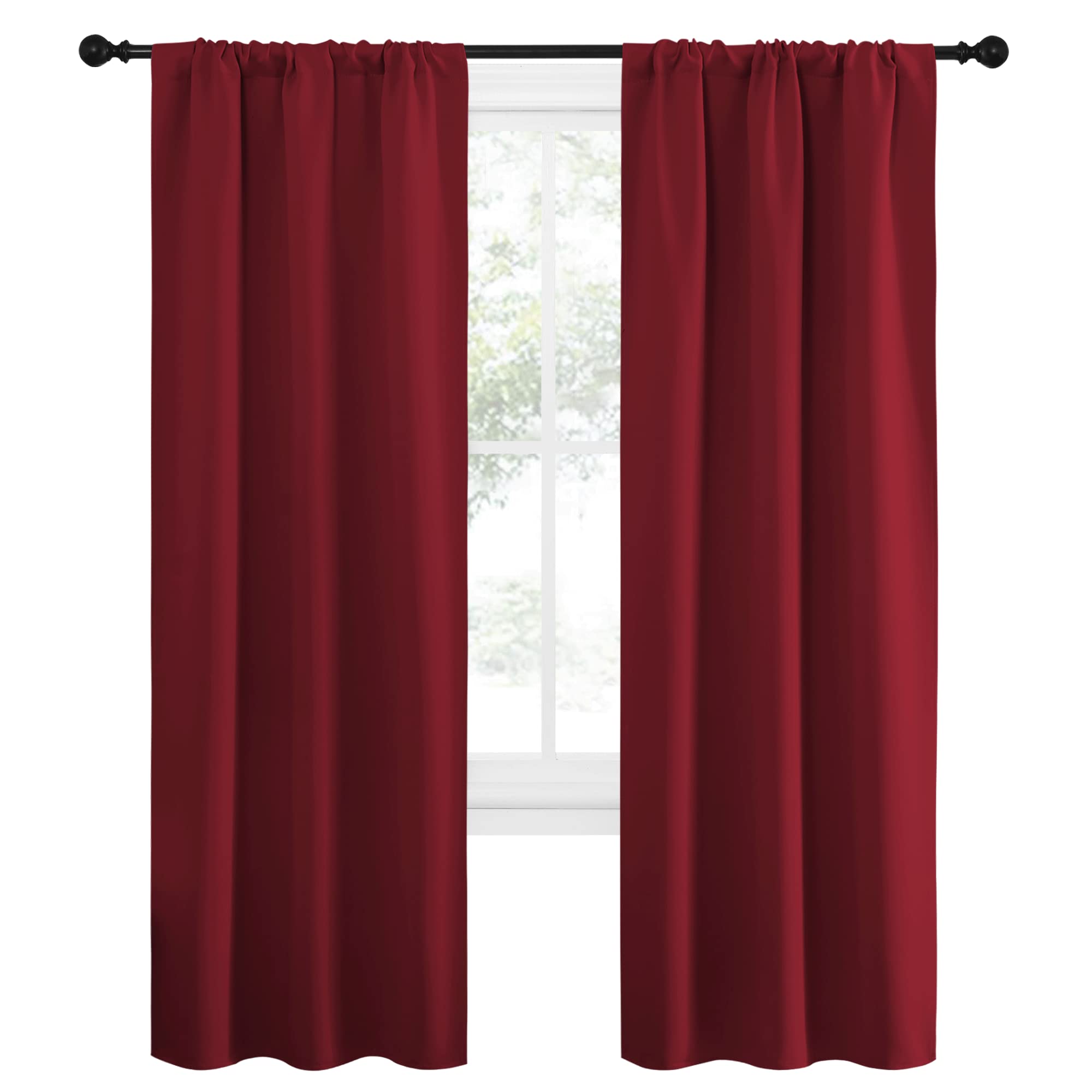 NICETOWN Christmas Burgundy Curtains Blackout Drape Panels - Lights Block Out Window Treatment Short Curtain Sets for Loft and Basement Decoration (Set of 2, 34 by 72-Inch)