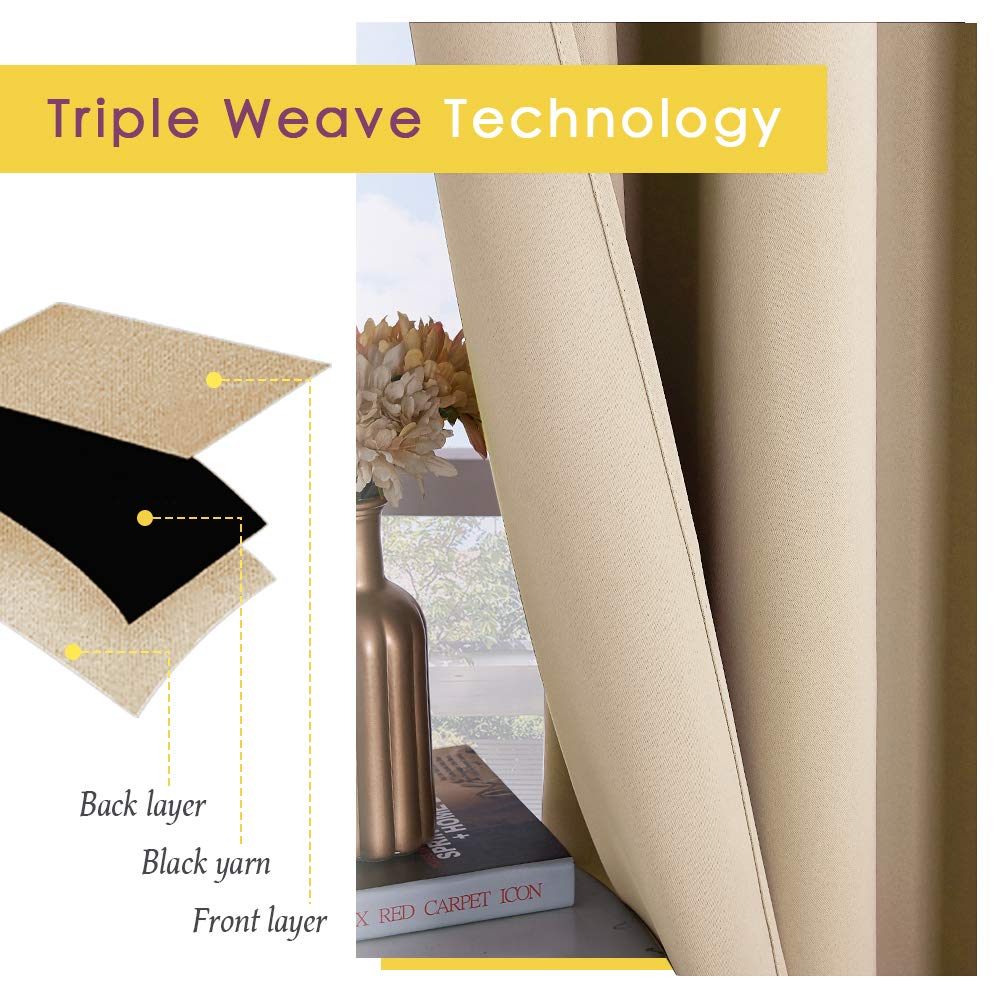 NICETOWN Room Darkening Curtain Panels for Cafe, Thermal Insulated Grommet Room Darkening Draperies/Drapes for Window (Biscotti Beige, 2 Panels, W70 x L63 -inch)