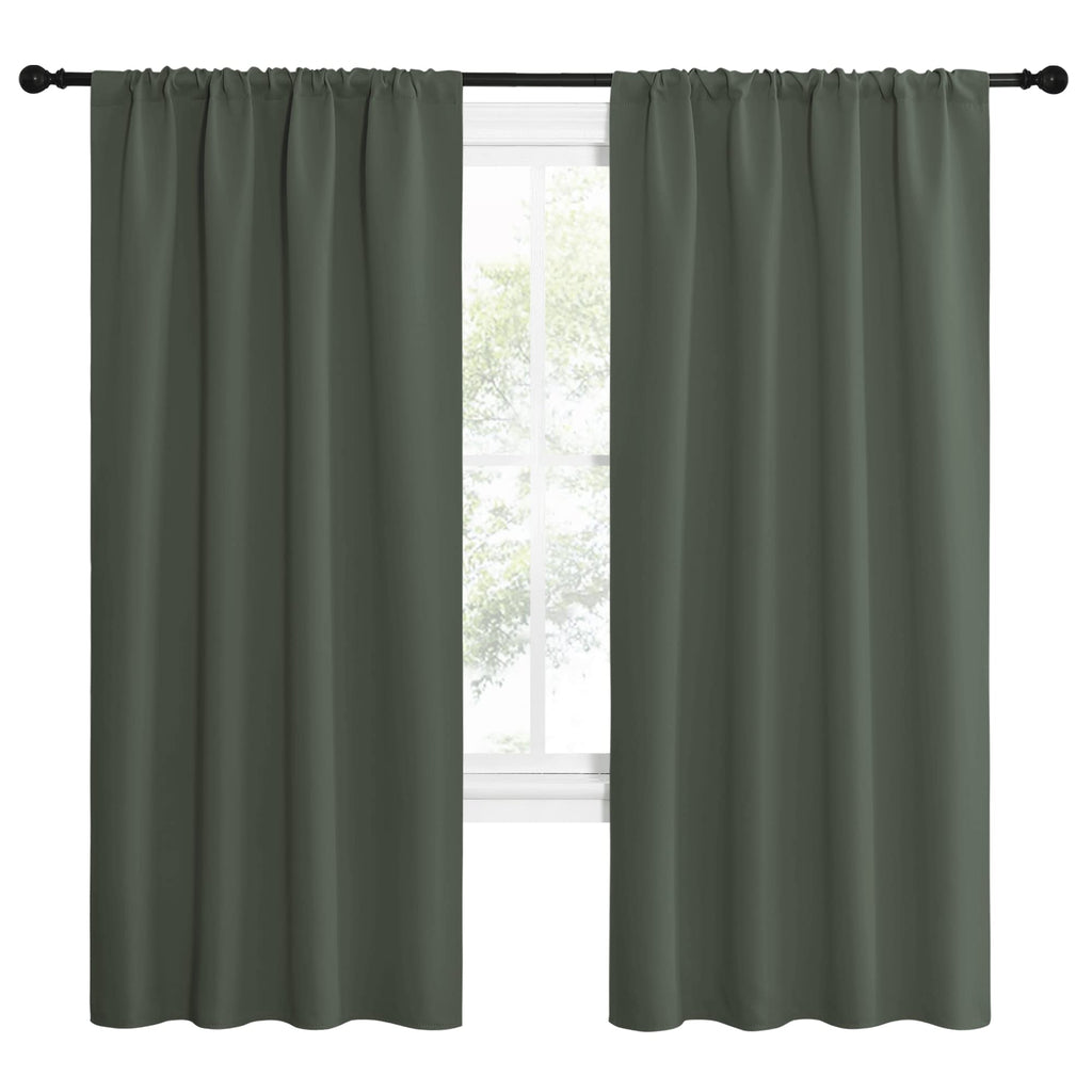NICETOWN Bedroom Curtains Blackout Draperies - All Season Thermal Insulated Solid Rod Pocket Top Blackout Curtains/Drapes for Kid's Room (Dark Mallard, 1 Pair, 42 x 72 Inch)
