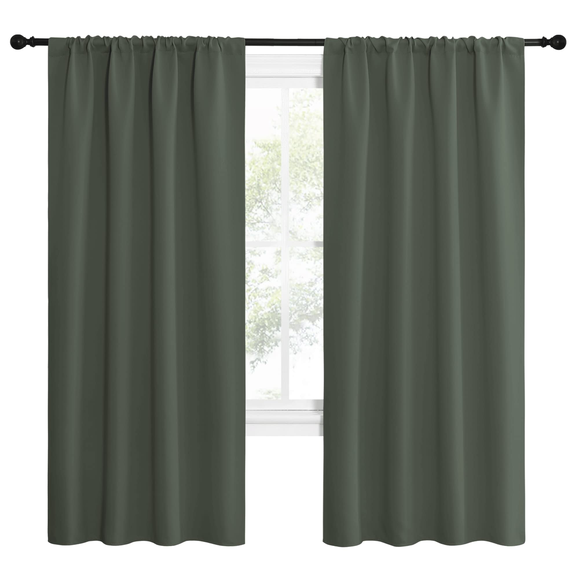 NICETOWN Bedroom Curtains Blackout Draperies - All Season Thermal Insulated Solid Rod Pocket Top Blackout Curtains/Drapes for Kid's Room (Dark Mallard, 1 Pair, 42 x 72 Inch)