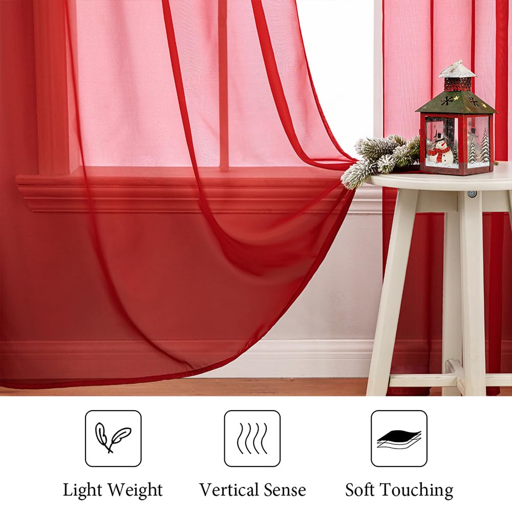 MIULEE 2 Panels Red Sheer Christmas Window Curtains 54 X 45 Inches