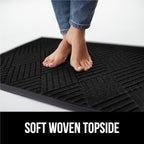 GORILLA GRIP 100% Waterproof All-Season WeatherMAX Doormat US Designed Natural Rubber, Stain and Fade Resistant, Low Profile Indoor Outdoor Door Mats, Easy Clean Patio Mat, 29x17, Black Diamond