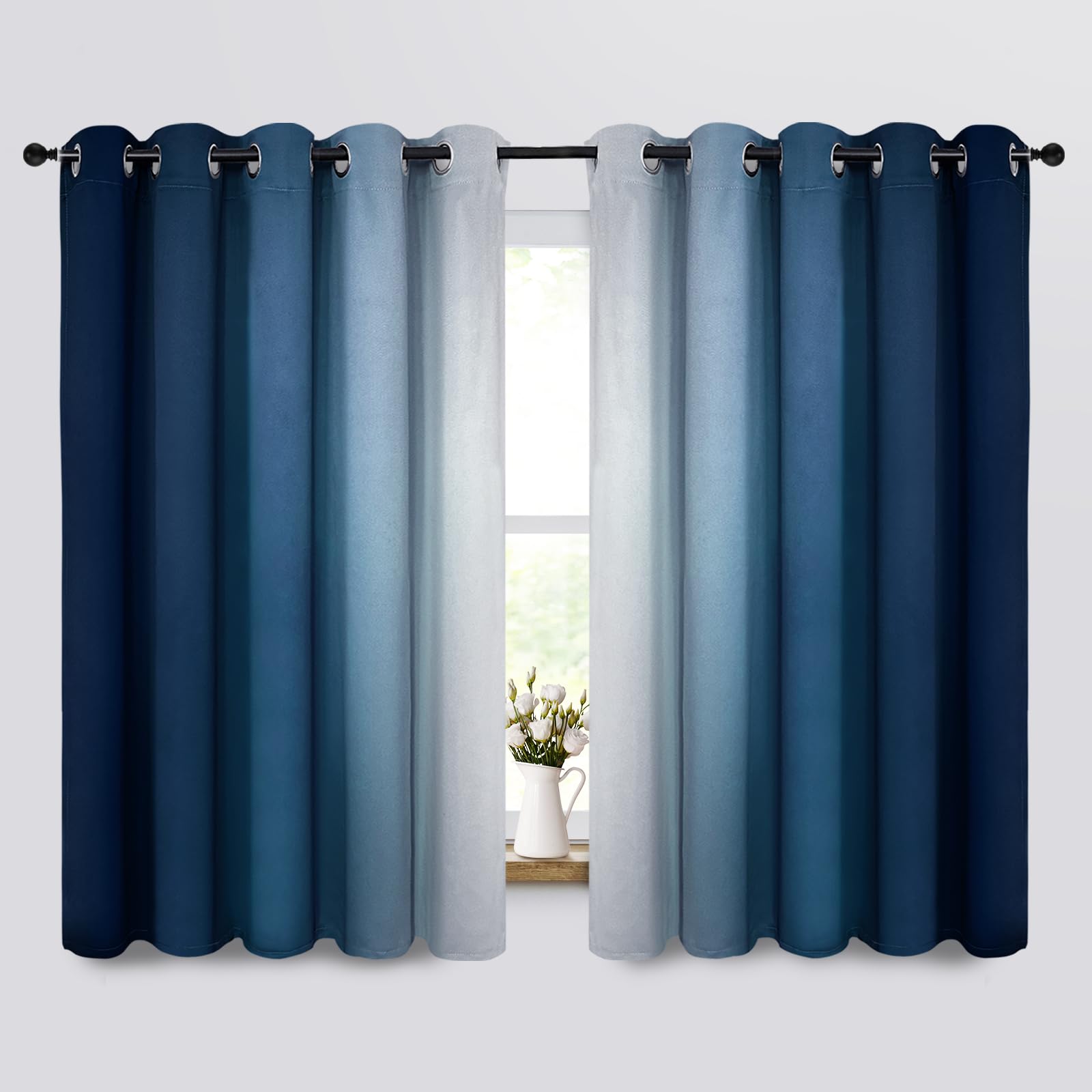 Yakamok Ombre Curtains Blue and Greyish White for Living Room,70Wx63L