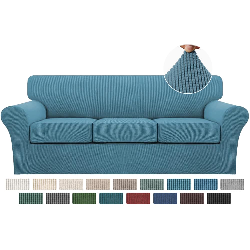 Turquoize 4 Piece Sofa Covers for 3 Cushion Couch Sofa Slipcover Soft Couch Cover for Dogs-Washable Sofa Furniture Covers with 3 Individual Cushion Covers,Jacquard Fabric(3 Cushion Sofa, Burgundy)